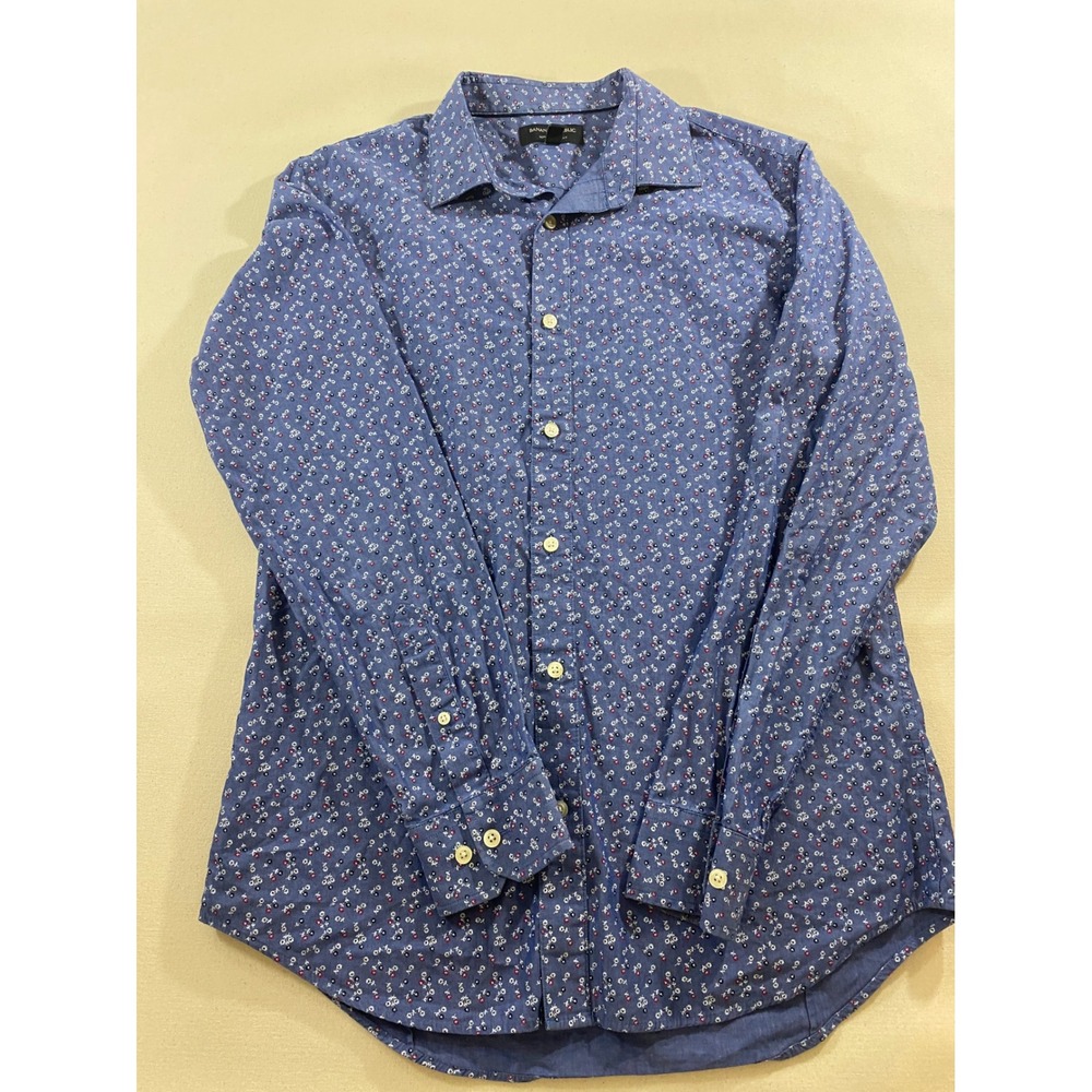 Banana Republic Mens Medium Blue Floral Non-Iron Slim Fit Button Down Shirt